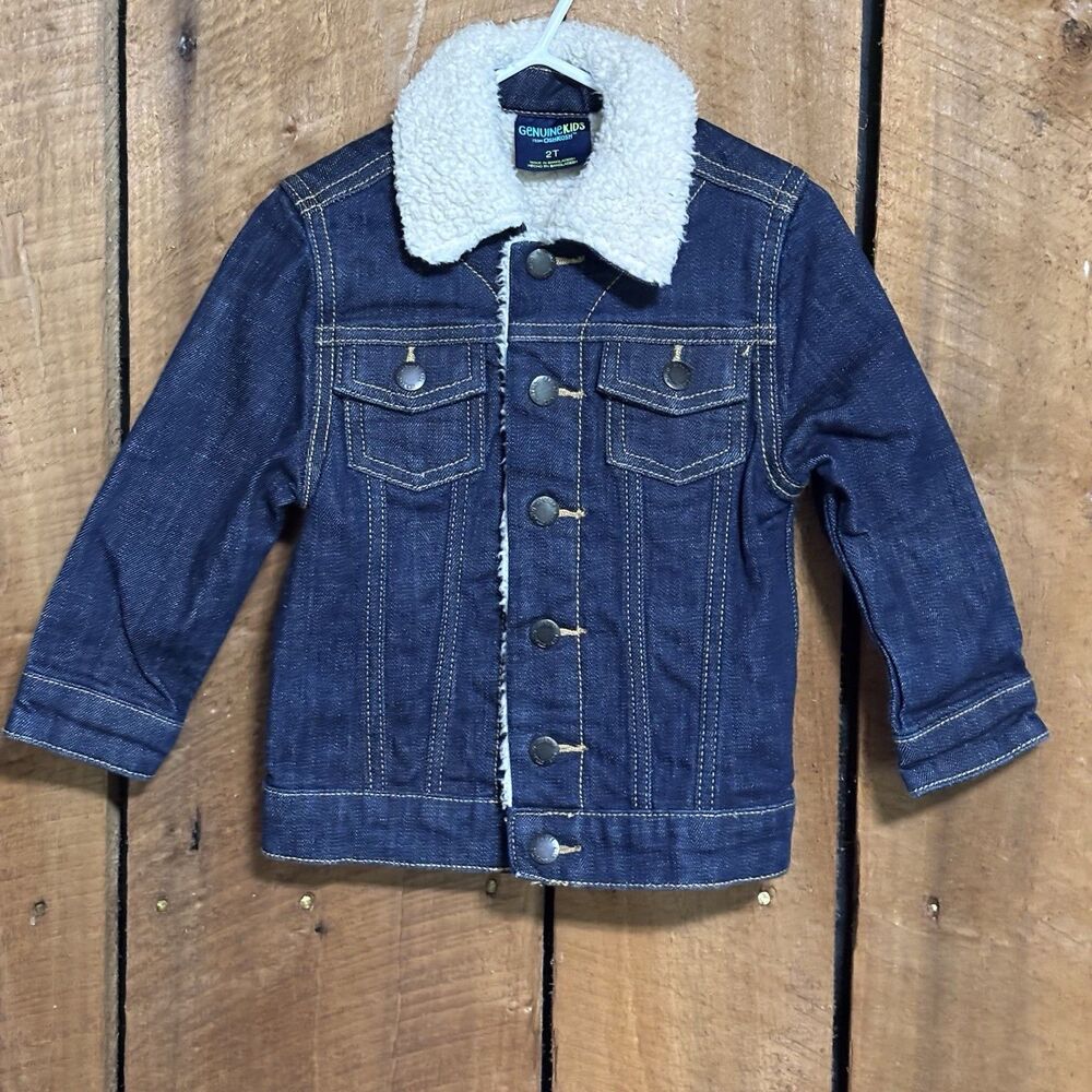 Genuine Kids by Oshkosh Unisex Fall Jean Jacket Sherpa Lined Collar Sz 2T Snap